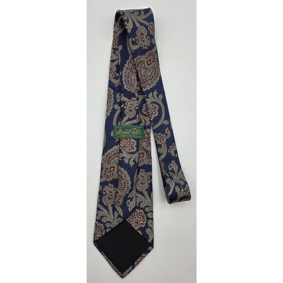 Vintage Marshall Fields Mens Silk Tie Paisley Print Blue Standard‎ Pointed - Picture 4 of 4